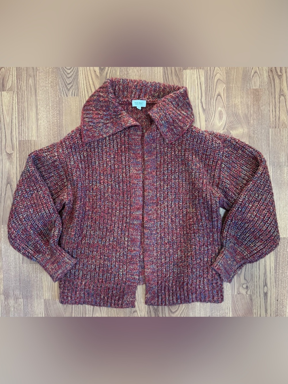 ❤️ True Craft 0X Womens Marled Burgundy Red Knit Cardigan Sweater Jacket (B18)